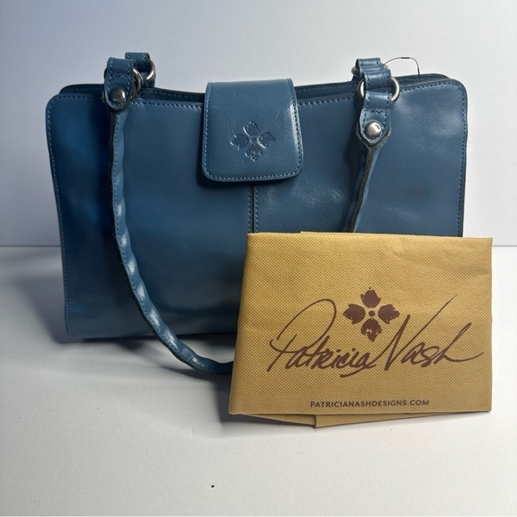 Patricia Nash Safflower Blue Leather Satchel Rienzo Italian Pheasant New - Picture 10 of 14